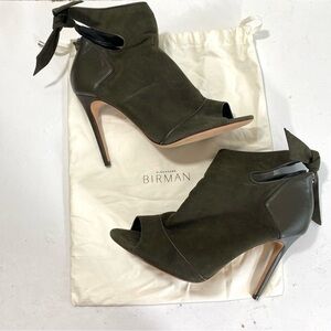 Alexandre Birman Olive Suede Cutout Peep Toe Tie Bow Heels 40